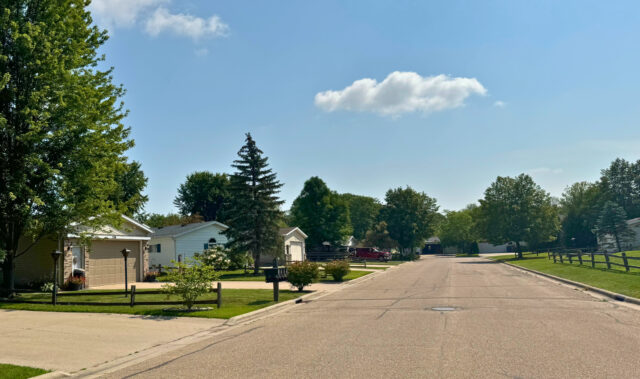 Five Oaks homes and paved street
