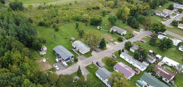 Pine Terrace Mobile Home Community aerial view of houses