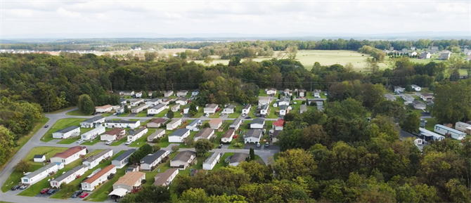 Rocky Glen Mobile Home Community aerial view of homes